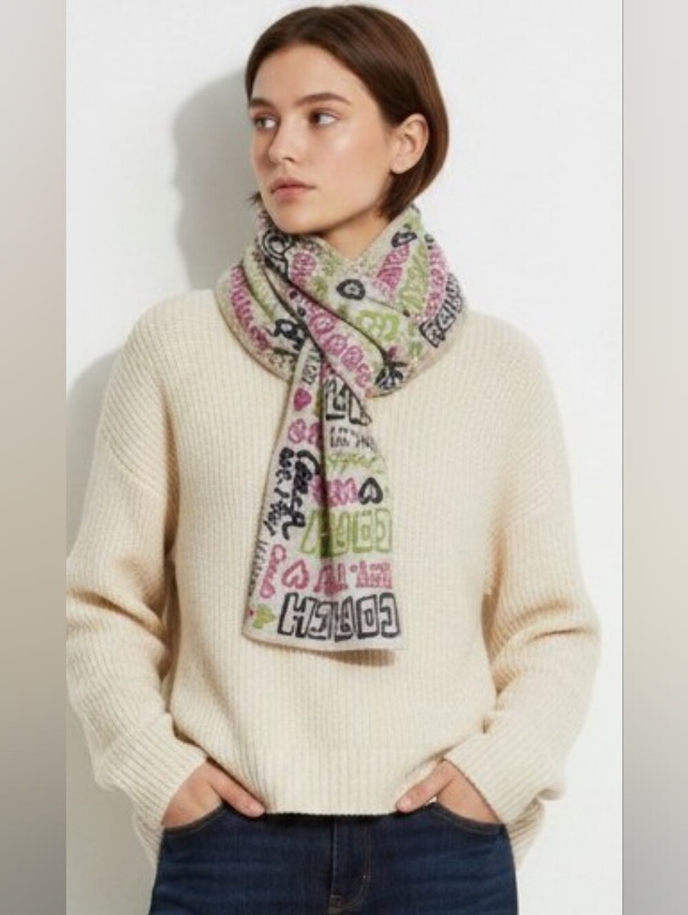 Coach Poppy Graffiti Heart 60" Scarf Muffler Wool Blend F82833 Rare